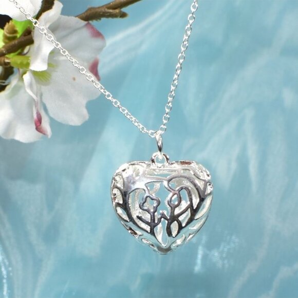 Ae Cee R. Jewelry - Paulina Filigree Full Heart Sterling Silver Pendant Necklace Gift Boxed